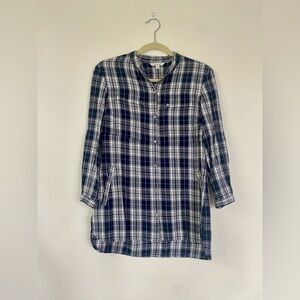 LL Bean Signature Boat Style Flannel Button Down, Navy & White, Size 6